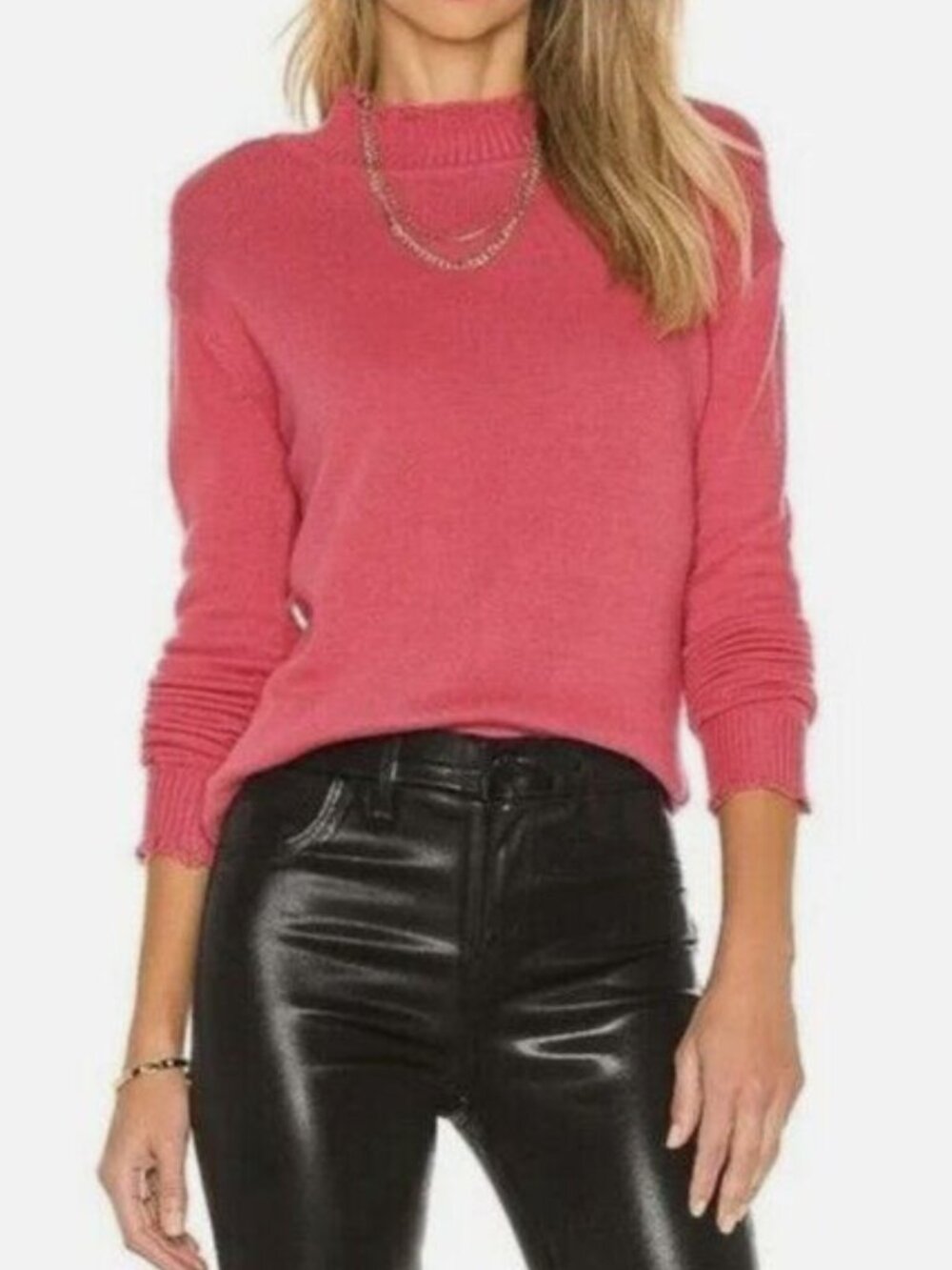 ONE GREY DAY Distressed Mock Neck Sweater in Pink - S